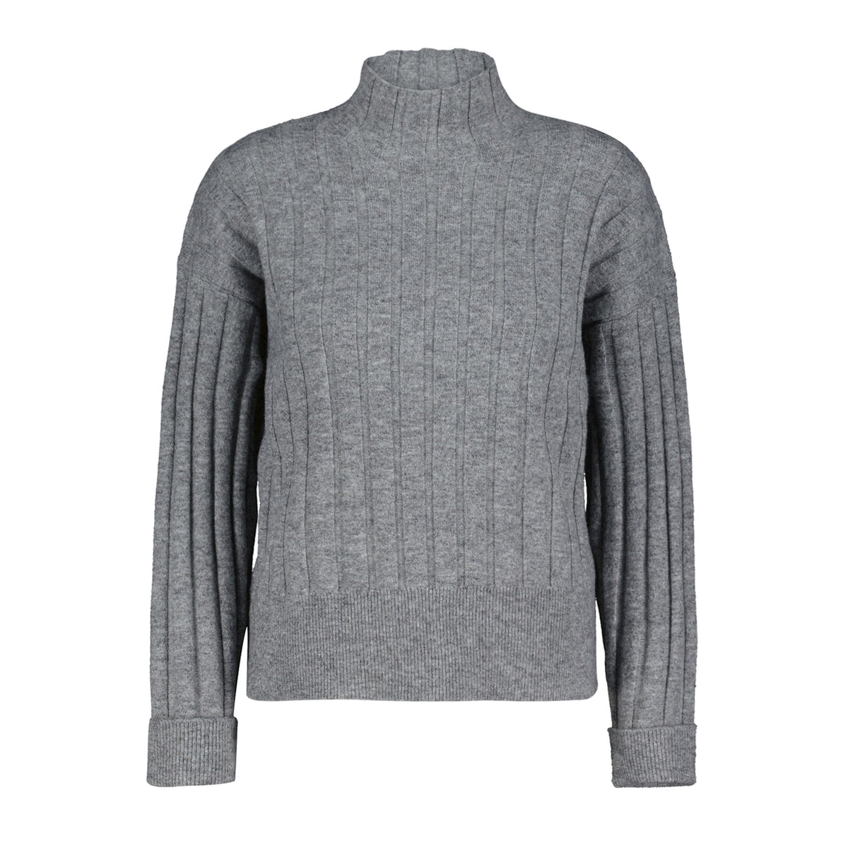 Red Button Sweet Rib Turtle Neck Wool Blend Jumper - Grey