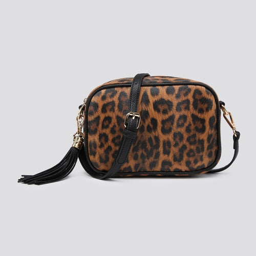 Athena Leopard Print Faux Leather Camera Bag - Brown & Black