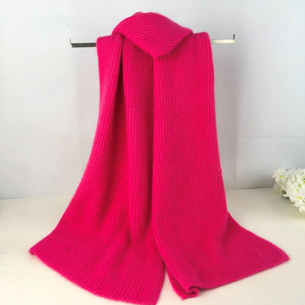 Neve Wool Blend Ribbed Knitted Scarf - Hot Pink