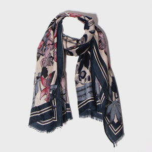 Floral Print Scarf - Navy & Pink