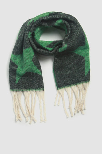 Astrid Scattered Star & Tassel Blanket Scarf - Black & Green