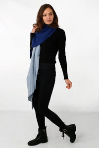 Cleo Two Tone Colour Block Blanket Scarf - Navy & Light Blue