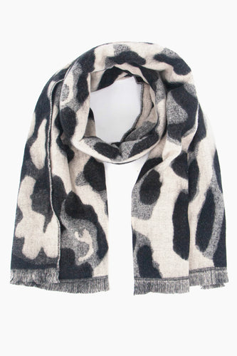 Zena Leopard Print Blanket Scarf - Cream & Black