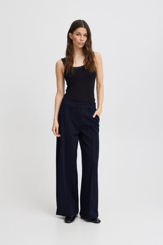 ICHI Kate Office Wide Legged Trousers - Total Eclipse