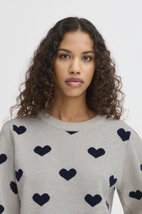 ICHI Brielle Heart Jumper - Oatmeal & Total Eclipse