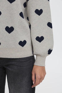 ICHI Brielle Heart Jumper - Oatmeal & Total Eclipse