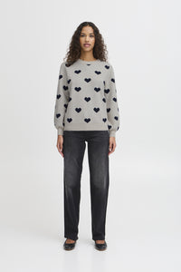 ICHI Brielle Heart Jumper - Oatmeal & Total Eclipse