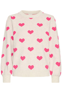 ICHI Brielle Heart Jumper - Oatmeal & Pink Yarrow