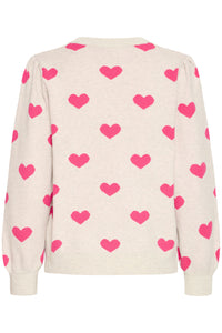 ICHI Brielle Heart Jumper - Oatmeal & Pink Yarrow