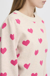 ICHI Brielle Heart Jumper - Oatmeal & Pink Yarrow