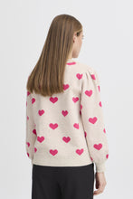 Load image into Gallery viewer, ICHI Brielle Heart Jumper - Oatmeal &amp; Pink Yarrow