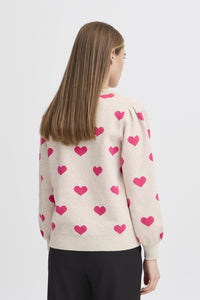 ICHI Brielle Heart Jumper - Oatmeal & Pink Yarrow