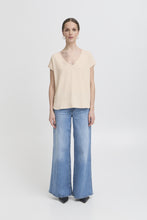 Load image into Gallery viewer, ICHI Rebel Metallic Detail V Neck Tee - Tapioca