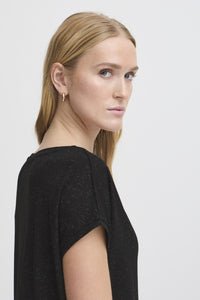 ICHI Rebel Metallic Detail V Neck Tee - Black