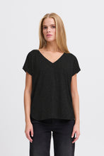 Load image into Gallery viewer, ICHI Rebel Metallic Detail V Neck Tee - Black