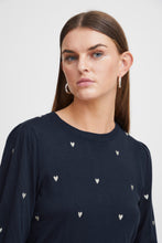 Load image into Gallery viewer, ICHI Diane Heart Jumper - Total Eclipse &amp; Almond Milk