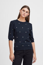 Load image into Gallery viewer, ICHI Diane Heart Jumper - Total Eclipse &amp; Almond Milk