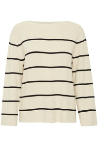 ICHI Boston Stripe Jumper - Almond Milk & Black