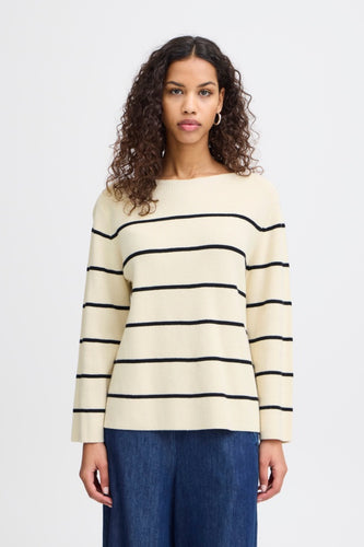 ICHI Boston Stripe Jumper - Almond Milk & Black