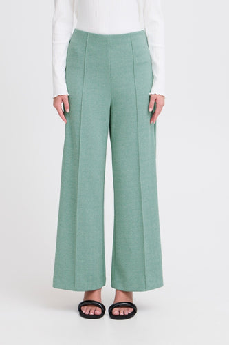 ICHI Kate Jacquard Wide Legged Trousers - Beryl Green & Almond