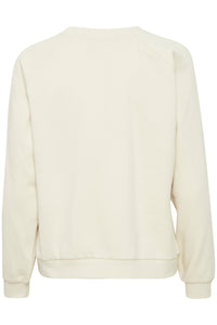 ICHI Lela 'Aimer' Slogan Cotton Sweatshirt - Almond Milk