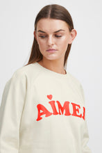 Load image into Gallery viewer, ICHI Lela &#39;Aimer&#39; Slogan Cotton Sweatshirt - Almond Milk