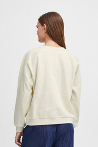 ICHI Lela 'Aimer' Slogan Cotton Sweatshirt - Almond Milk