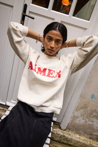 ICHI Lela 'Aimer' Slogan Cotton Sweatshirt - Almond Milk