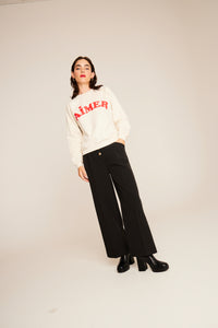 ICHI Lela 'Aimer' Slogan Cotton Sweatshirt - Almond Milk