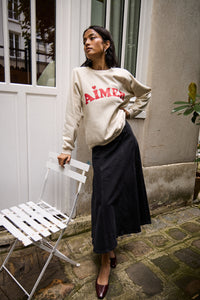 ICHI Lela 'Aimer' Slogan Cotton Sweatshirt - Almond Milk