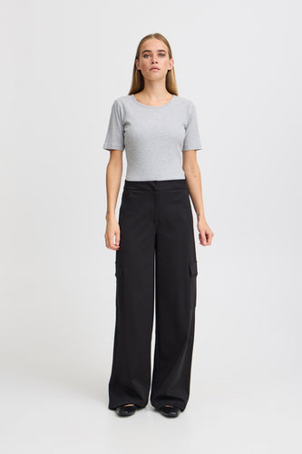 ICHI Simonse Wide Leg Cargo Trousers- Black