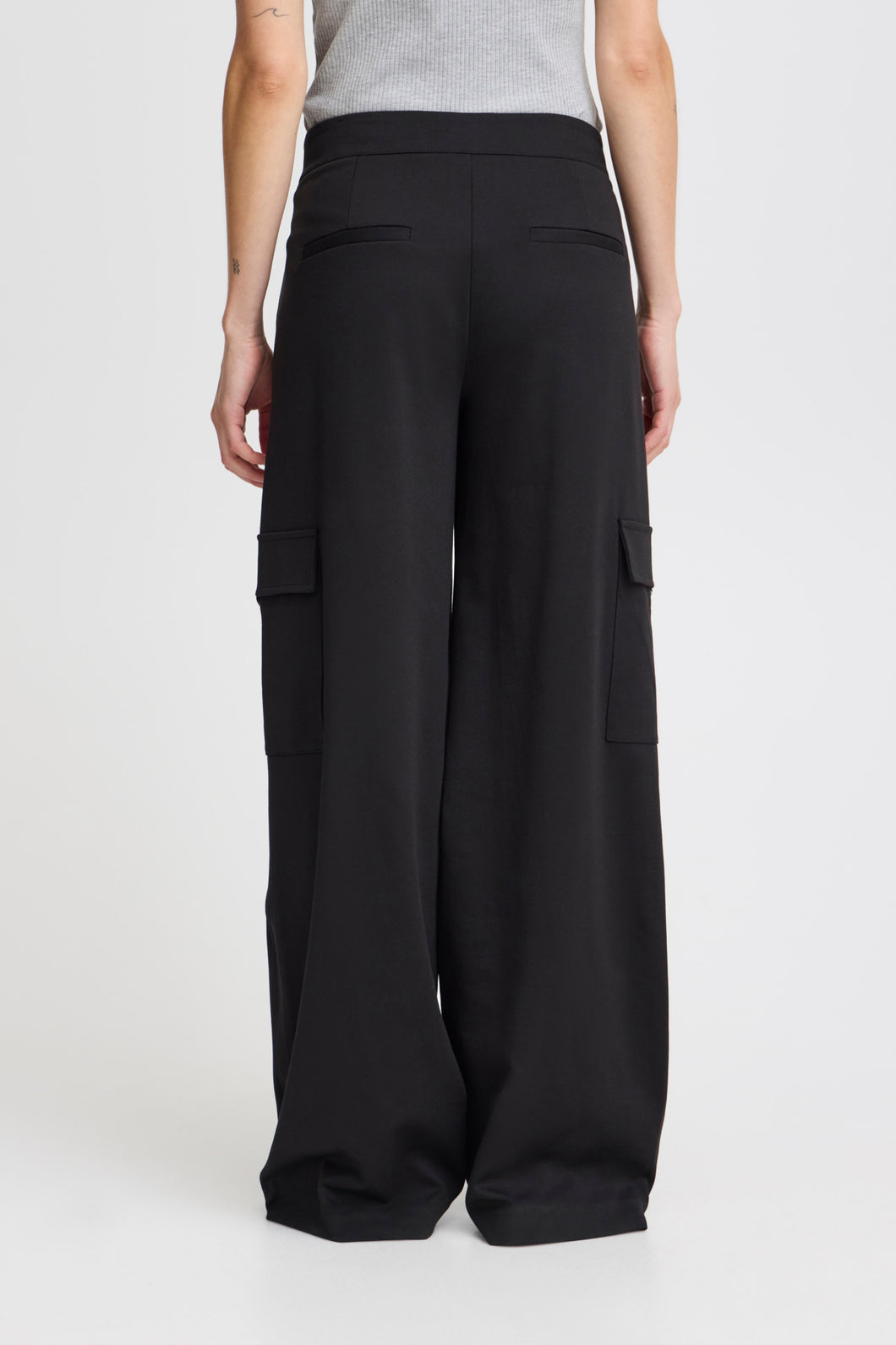 ICHI Simonse Wide Leg Cargo Trousers- Black