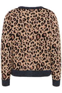 ICHI Livoni Leopard Print & Stripe Cardigan