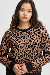 ICHI Livoni Leopard Print & Stripe Cardigan