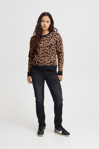 ICHI Livoni Leopard Print & Stripe Cardigan