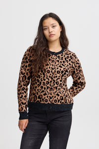 ICHI Livoni Leopard Print & Stripe Cardigan