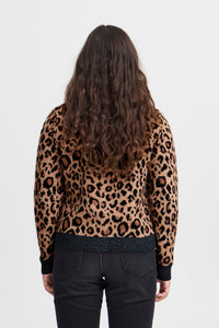 ICHI Livoni Leopard Print & Stripe Cardigan