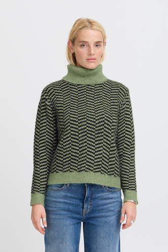 ICHI Bansie Geometric Print Roll Neck Jumper - Mayfly