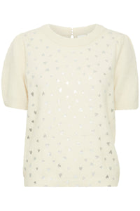 ICHI Corinne Metallic Silver Heart Jumper - Birch