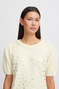 ICHI Corinne Metallic Silver Heart Jumper - Birch