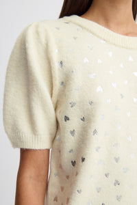 ICHI Corinne Metallic Silver Heart Jumper - Birch