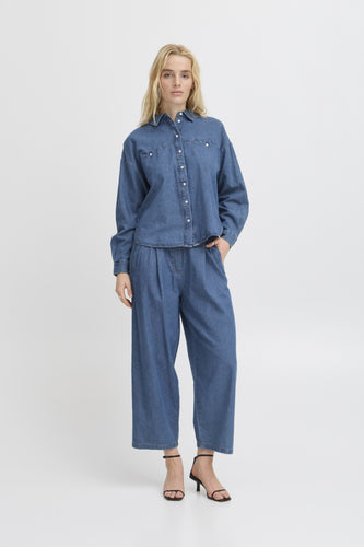 ICHI Archer Trousers - Washed Medium Blue