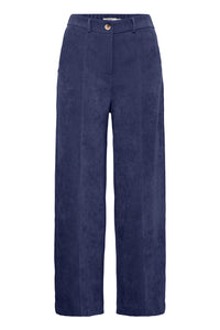 ICHI Kate Wide Leg Cord Trousers - Medieval Blue