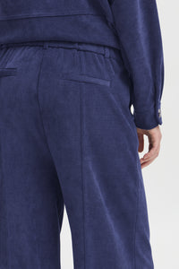 ICHI Kate Wide Leg Cord Trousers - Medieval Blue