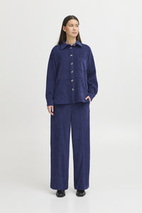 ICHI Kate Wide Leg Cord Trousers - Medieval Blue