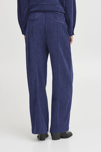 ICHI Kate Wide Leg Cord Trousers - Medieval Blue