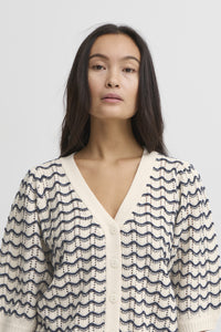 ICHI Hardina Knitted Cardigan - Total Eclipse & Ecru