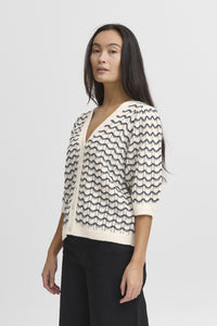 ICHI Hardina Knitted Cardigan - Total Eclipse & Ecru