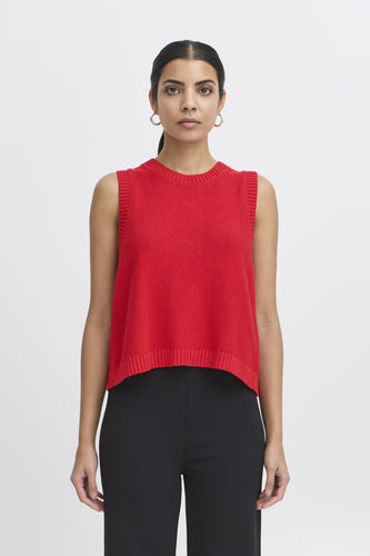 ICHI Dotties Knitted Cotton Tank Top - Mars Red