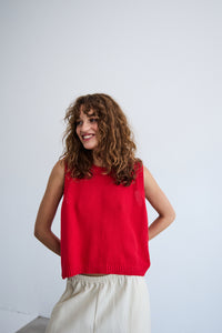 ICHI Dotties Knitted Cotton Tank Top - Mars Red